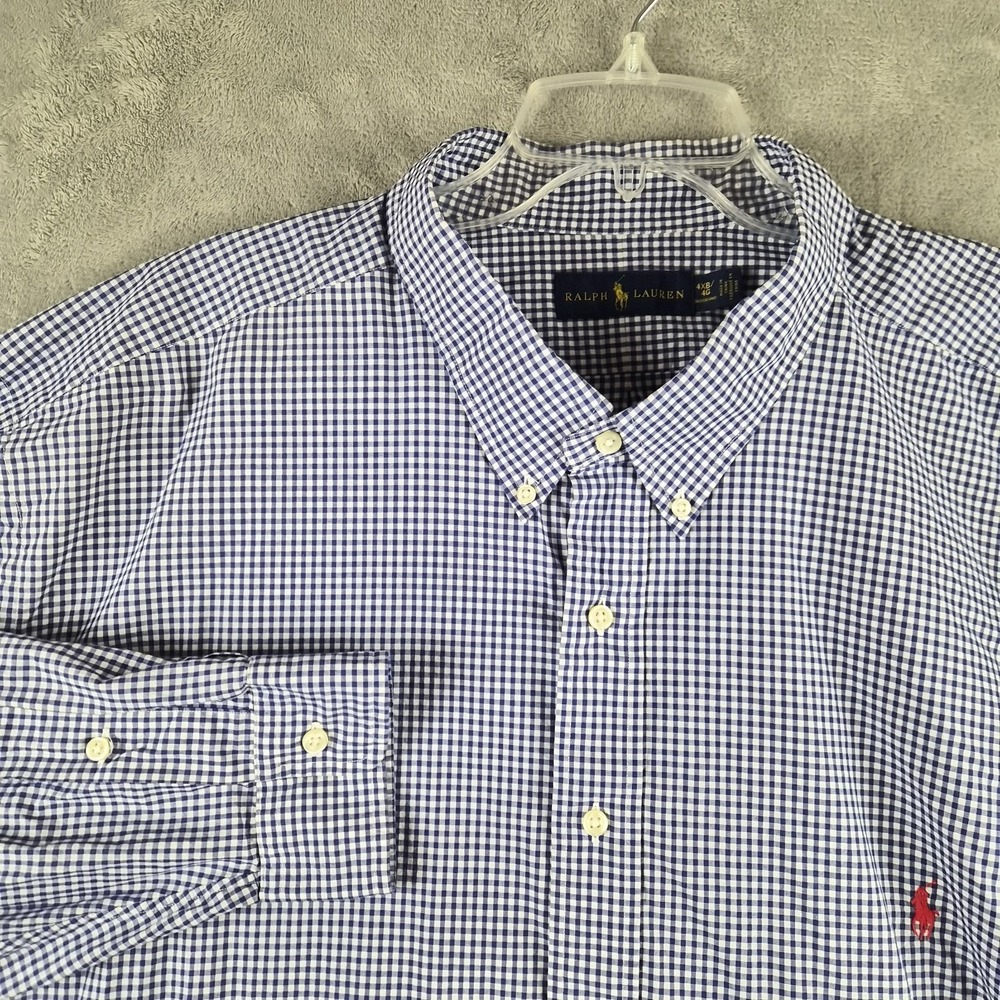 Ralph Lauren Shirt Mens 4XB Blue White Gingham Check Big &‎ Tall Long Sleeve